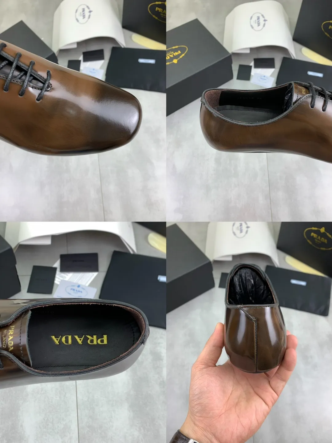 Men's shoes 💰P680 new style 💰 💎💎💎water dyed cowhide original quality PRADA —🆘.Prada Original order purchase, high-end business leather shoes, fabric: Made of Italian imported calfskin with color-brushed edges➕water-dyed cow lining/cowhide lining➕Specially available original outsole, fine workmanship, real product^_^photographed🎬size: 39-44 (38 45 custom-made)